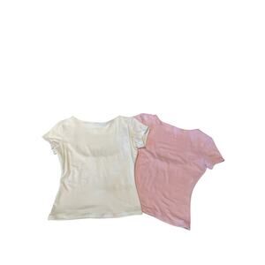 American Threads Shirt Bundle (2) Womens S Pink/White Backless Summer Workwear